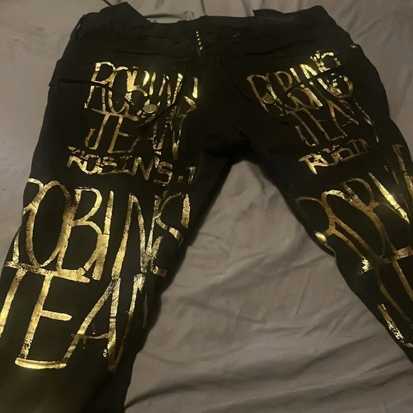 Robin jeans . Gold and black . Size 34. Worn once . Just like new